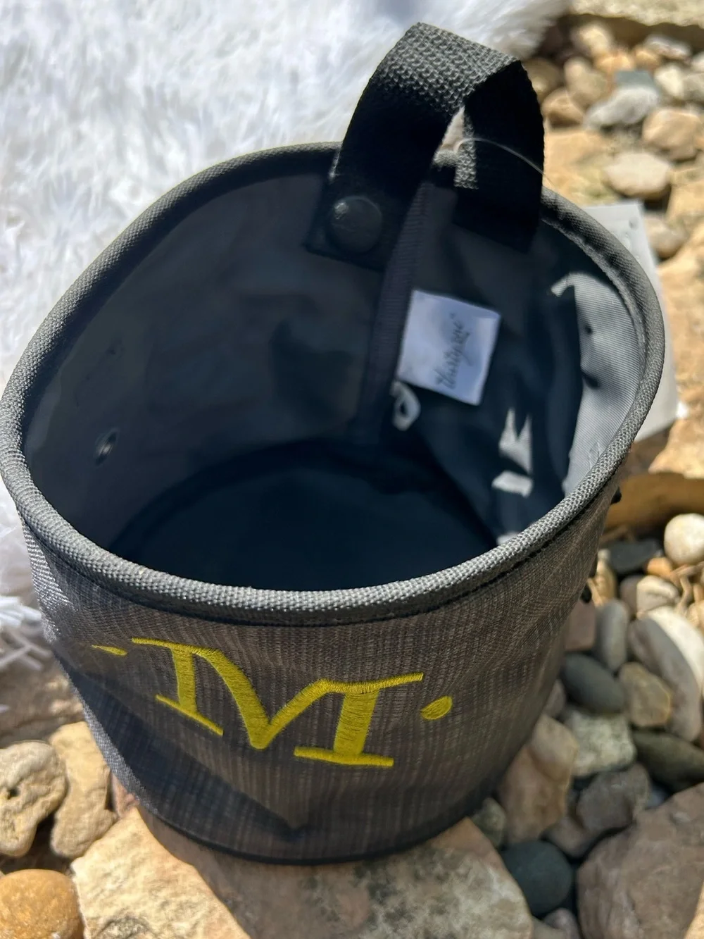 Thirty-One Charcoal Crosshatch Monogram M Oh Snap Bin Basket  New with tag!